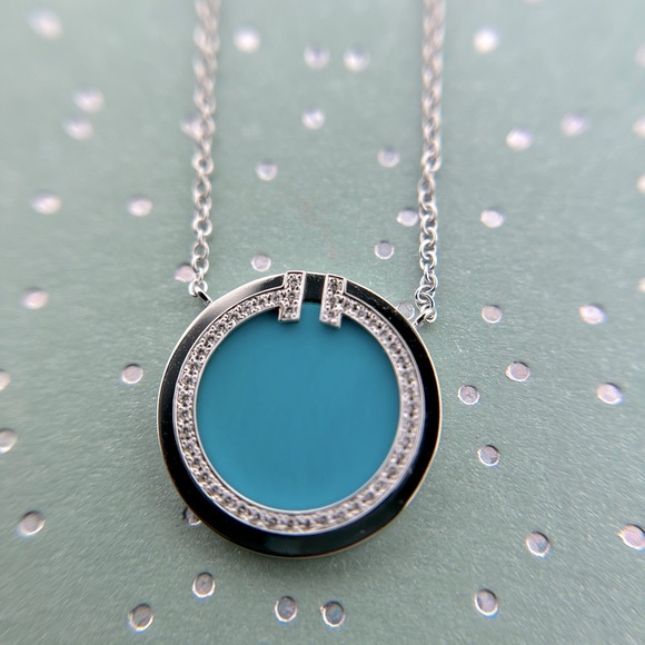 TIFFANY & CO DIAMOND TUROUOISE 18 KARAT
WHITE GOLD TIFFANY T CIRCLE NECKLACE - Picture 4 of 14